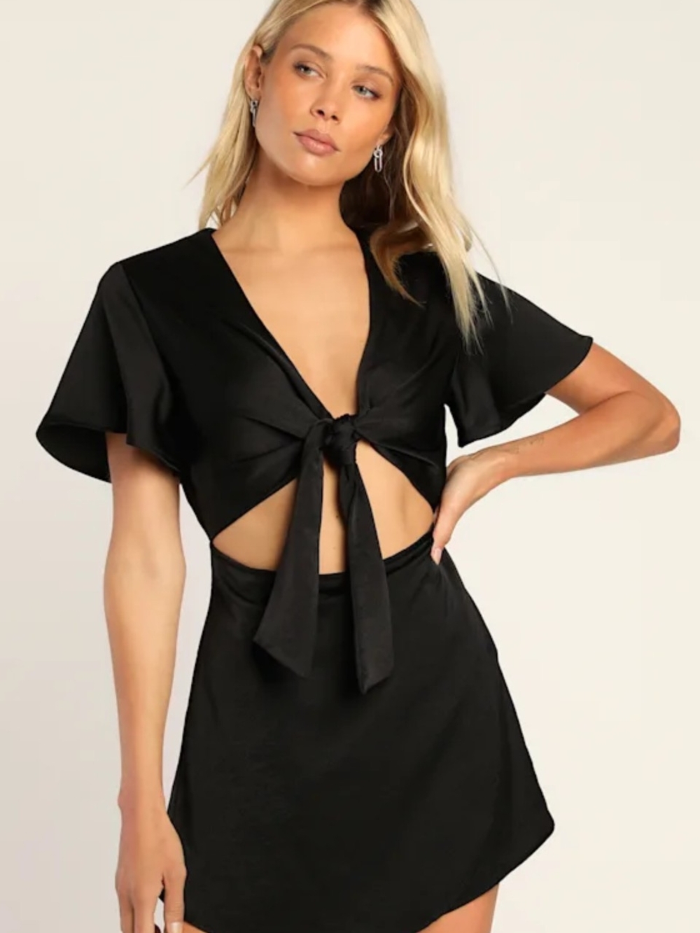 Black Satin Tie-Front Romper